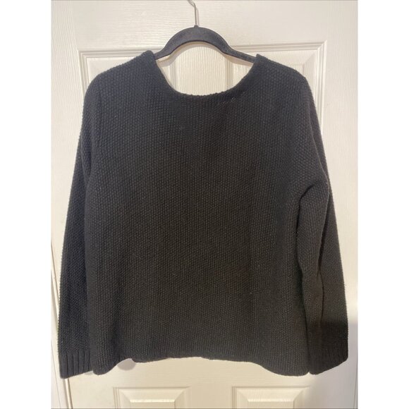 Eileen Fisher Black Full Zip Knit Yak Wool Leather Trim Sweater Size: 2X - Picture 2 of 9